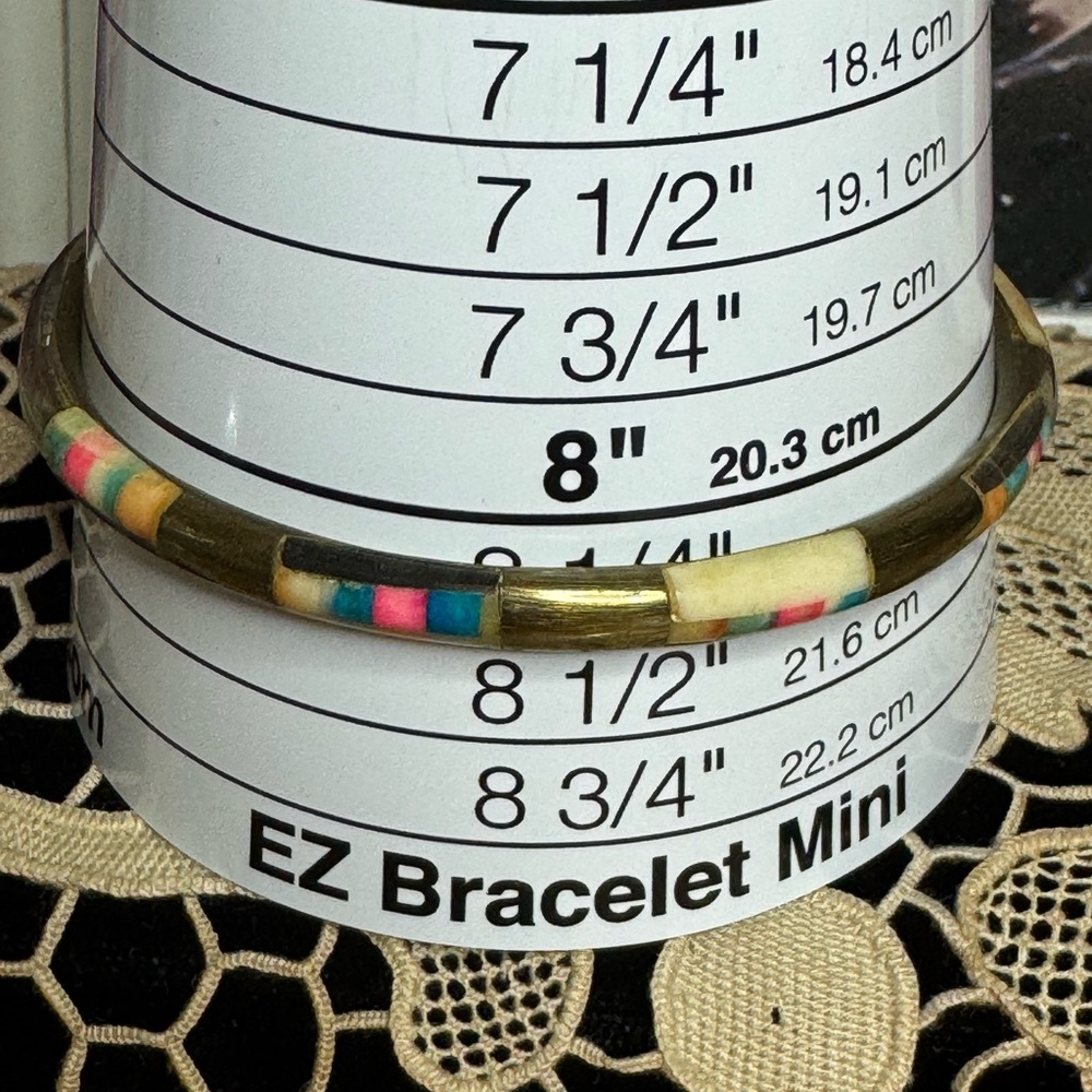 Vintage brass inlaid multi-color dyed colored horn bone set of 5 bangles - Picture 5 of 5